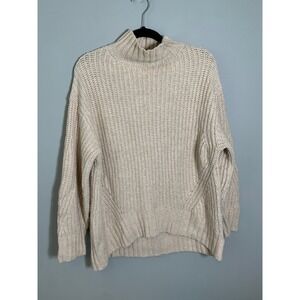 Maeve Anthropologie Sweater Women Small‎ Cream Mock Neck Shaker Knit Pullover